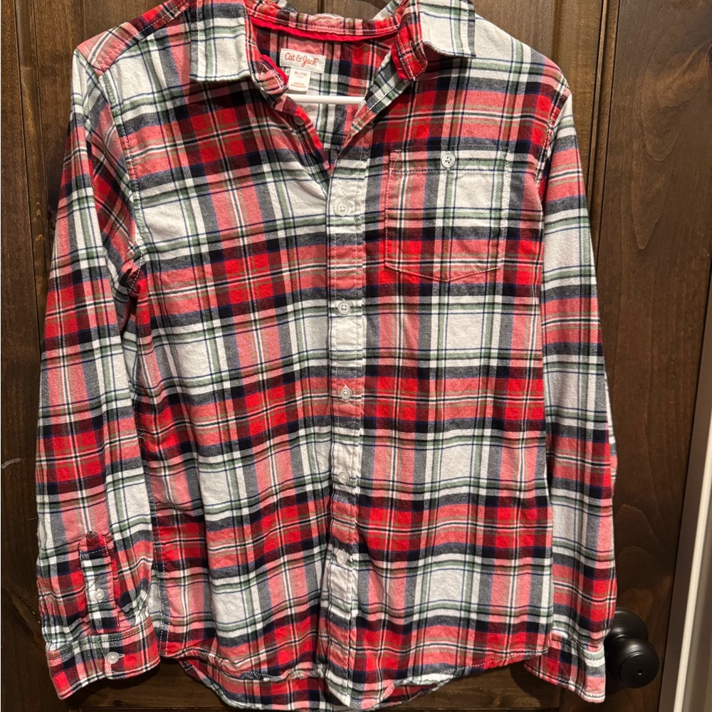 Cat & Jack Red and White Casual Button Down Shirt